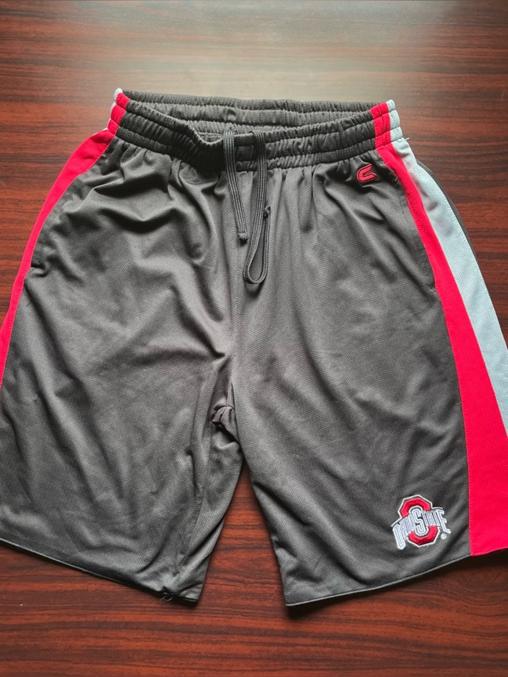 Colosseum Gray Athletic Shorts with Red and White Side Panels